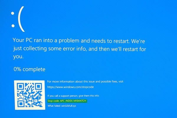 Correction de l'erreur d'arrêt APC_INDEX_MISMATCH sous Windows 10