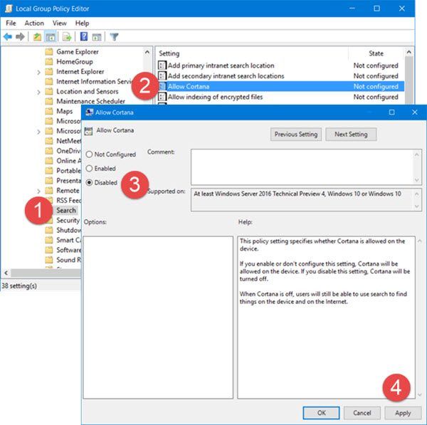 Kako popolnoma onemogočiti Cortano v sistemu Windows 10 prek registra ali pravilnika skupine