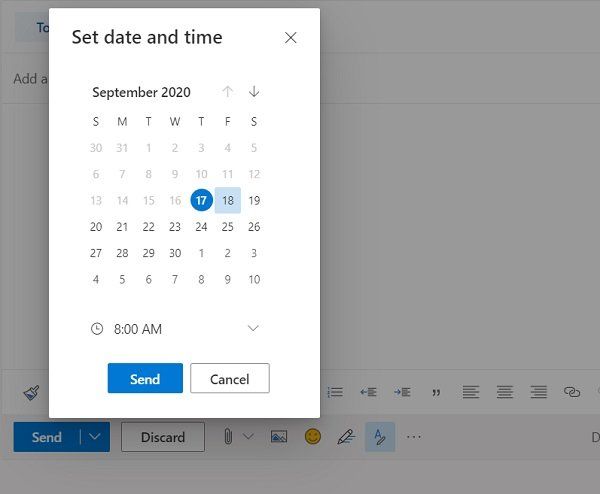 Расписание электронной почты в Outlook.com