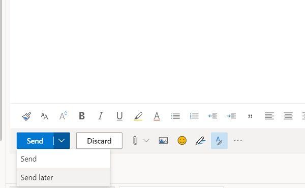 Kā ieplānot e-pasta ziņojumu programmā Outlook.com, izmantojot pogu Sūtīt vēlāk