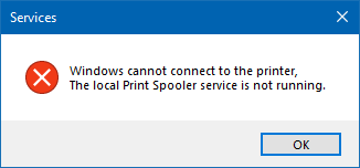 स्थानीय प्रिंट स्पूलर सेवा नहीं चल रही है