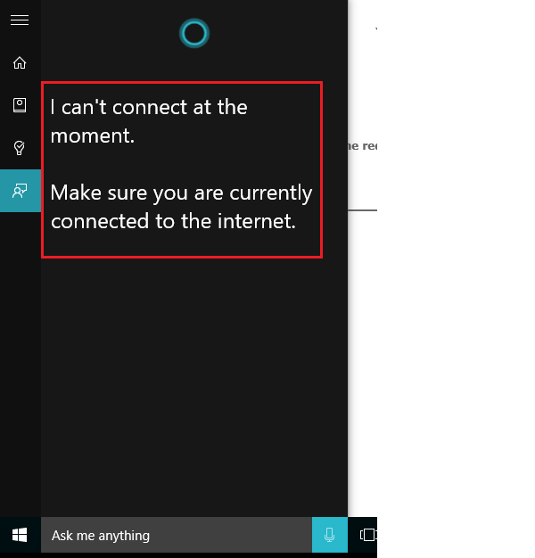 Cortana इंटरनेट से कनेक्ट नहीं है