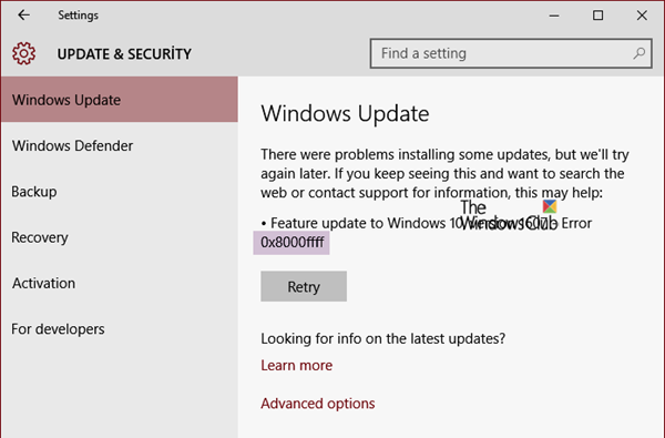 Korjaa Windows Update -virhe 0x8000FFFF