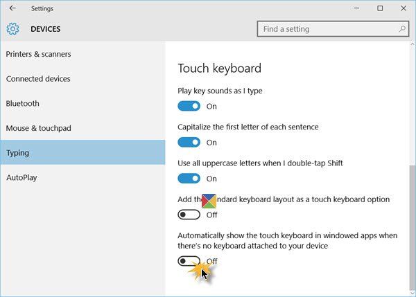 Låt Windows 10 visa Touch-tangentbordet automatiskt