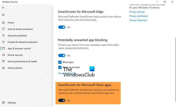 Microsoft स्टोर ऐप्स के लिए स्मार्टस्क्रीन को अक्षम करें