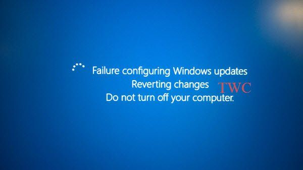 כישלון בתצורת עדכוני Windows, איפוס שינויים, אל תכבה את המחשב
