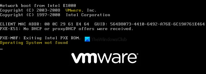 Betulkan sistem operasi VMware tidak dijumpai Kesalahan boot