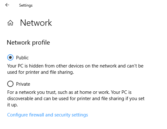 विंडोज 10 में गायब सार्वजनिक से निजी में नेटवर्क बदलने का विकल्प