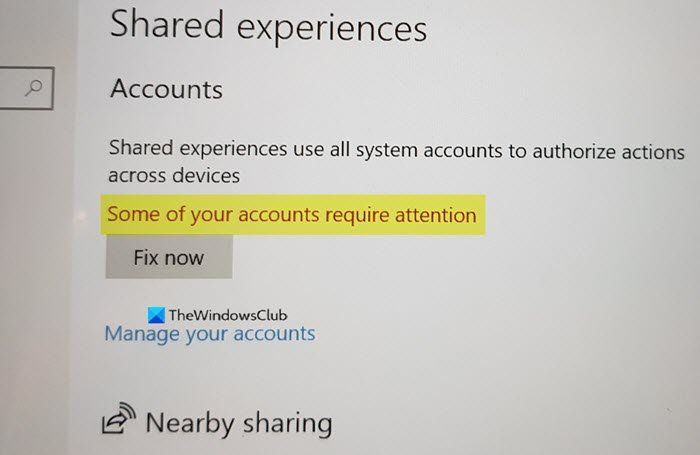 Vispārēja pieredze — dažiem jūsu kontiem operētājsistēmā Windows 10 ir nepieciešams brīdinājuma ziņojums