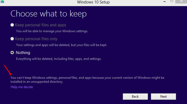 Τα Windows ενδέχεται να εγκατασταθούν σε έναν μη υποστηριζόμενο κατάλογο
