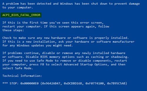 Correction de l'ERREUR BIOS ACPI dans Windows 10