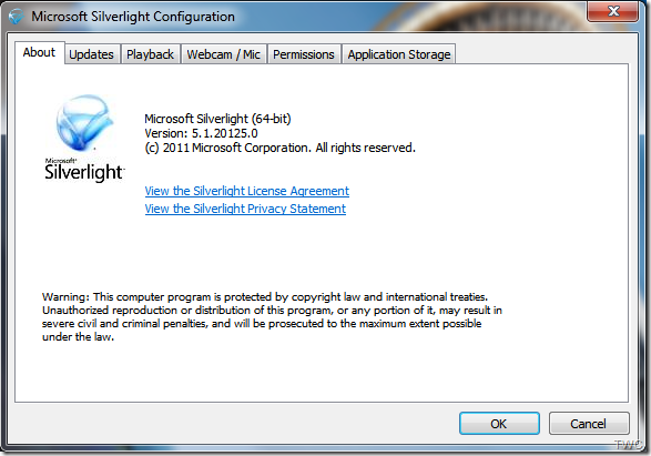 Microsoft Silverlight App Store และตัวเลือกการกำหนดค่า