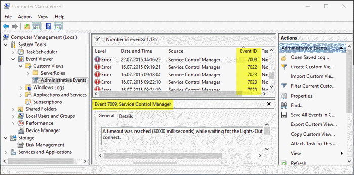 Storitev ne zažene napake z ID-jem dogodkov 7000, 7011, 7009 v sistemu Windows 10