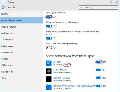 Atspējojiet paziņojumu skaņas operētājsistēmā Windows 10