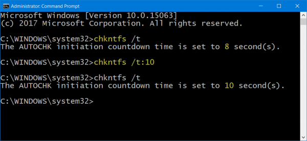 Намалете времето за обратно отброяване на ChkDsk в Windows 10