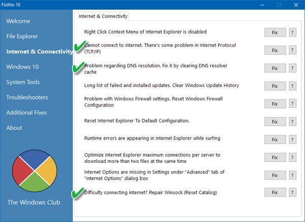 Инструмент TWC для решения проблем с Интернетом и подключением в Windows 10