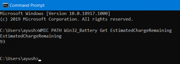 Så här kontrollerar du batterinivån med kommandotolken i Windows 10