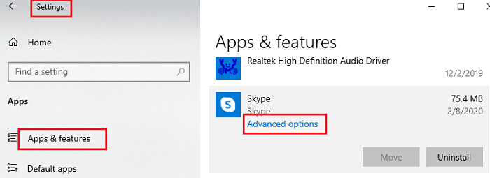 Opțiuni avansate Skype