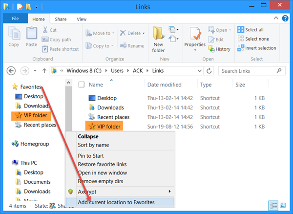 Windows फ़ाइल एक्सप्लोरर में पसंदीदा लिंक के लिए कस्टम फ़ोल्डर जोड़ें