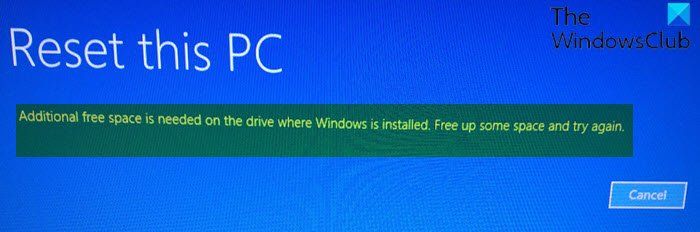 De l'espace libre supplémentaire est requis sur le lecteur sur lequel Windows est installé.