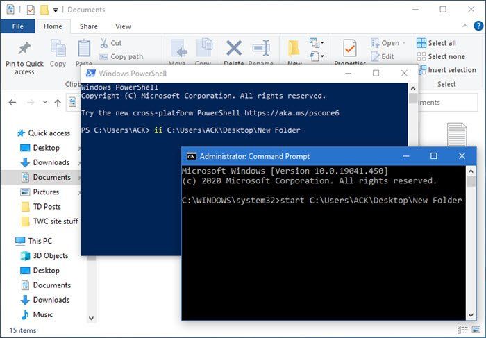 Comment ouvrir un fichier ou un dossier à l'aide de l'invite de commande ou de PowerShell dans Windows 10