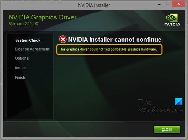 Този графичен драйвер не можа да намери съвместим графичен хардуер - грешка NVIDIA