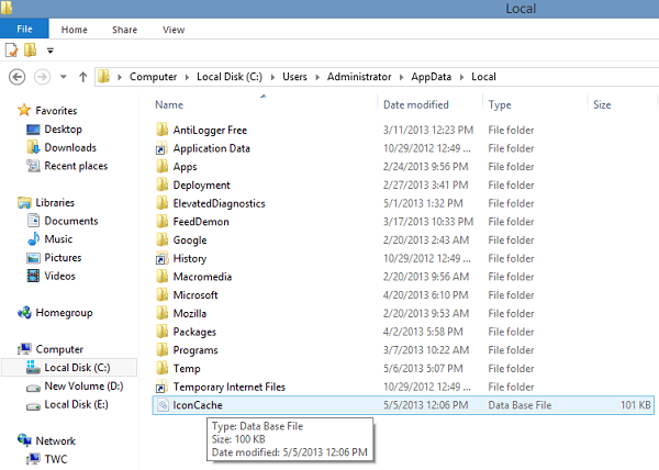 Pictogramcache wissen en herstellen in Windows 8/7