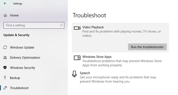 Odpravljanje težav z Windows Video Playerback