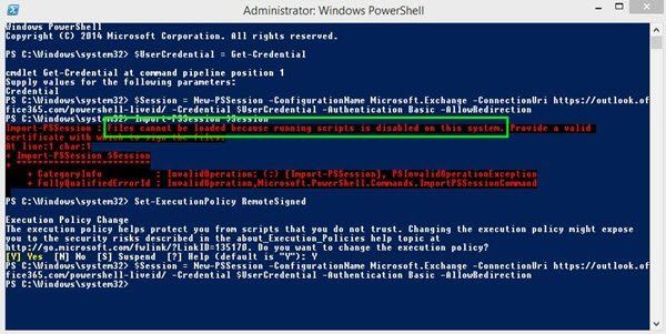 PowerShell: faili ei saa laadida, kuna skriptide käitamine on selles süsteemis keelatud