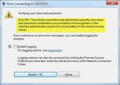 Åtgärda VPN-fel 691 på Windows 10