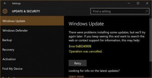 Parandage Windows 10-s Windowsi värskenduse viga 0x8024000B
