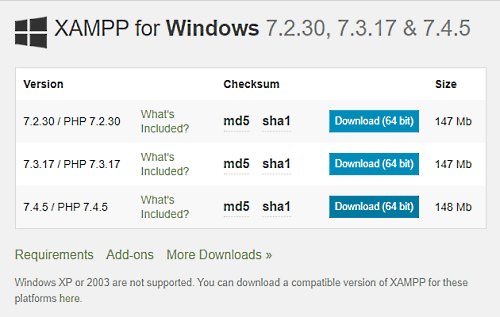 XAMPP installimine ja konfigureerimine Windows 10-s