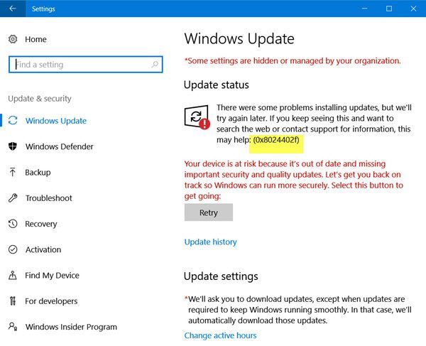 Windows Update'i tõrkekood 0x8024402f Windows 10-s