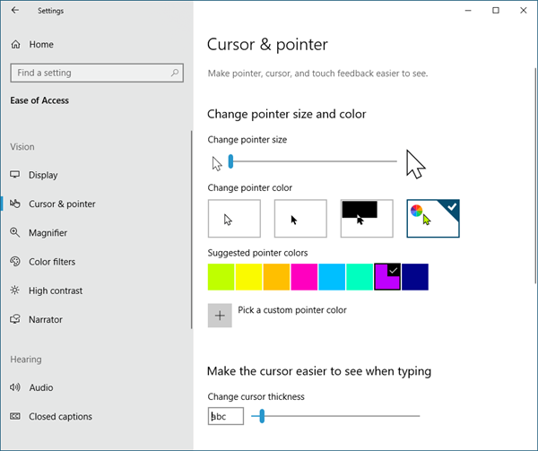 視認性を高めるために、Windows 10 でマウス ポインターの色を赤、黒一色などに変更します。