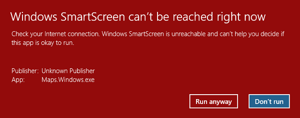 Não é possível acessar o Windows SmartScreen agora