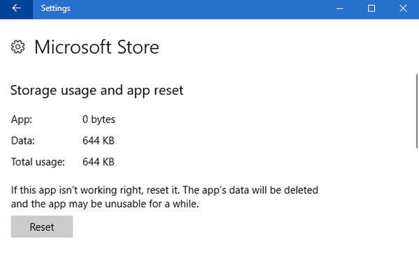 iš naujo nustatyti „Microsoft Store“.