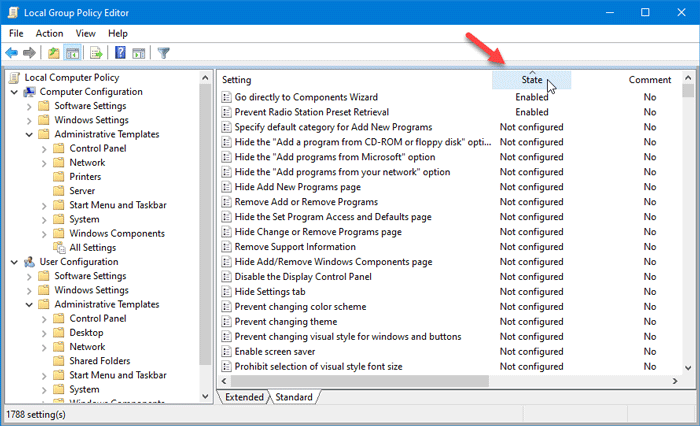 Bagaimana untuk mencari semua tetapan dasar kumpulan yang digunakan atau didayakan dalam Windows 10
