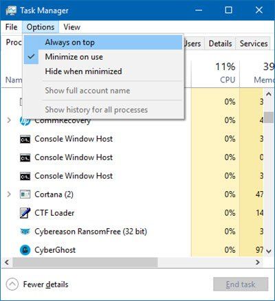 Как да принудите да излезете от програма или игра за винаги на върха на цял екран в Windows 10