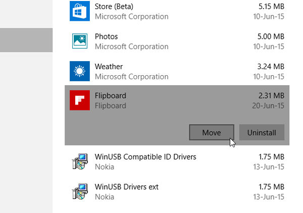 Déplacer les applications Windows 10 vers un autre lecteur