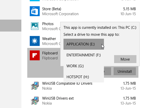 Déplacer les applications Windows 10 vers un autre Drive-3