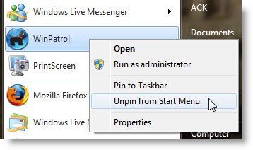 Windows 7 の [スタート] メニューからプログラムを固定解除または削除する方法