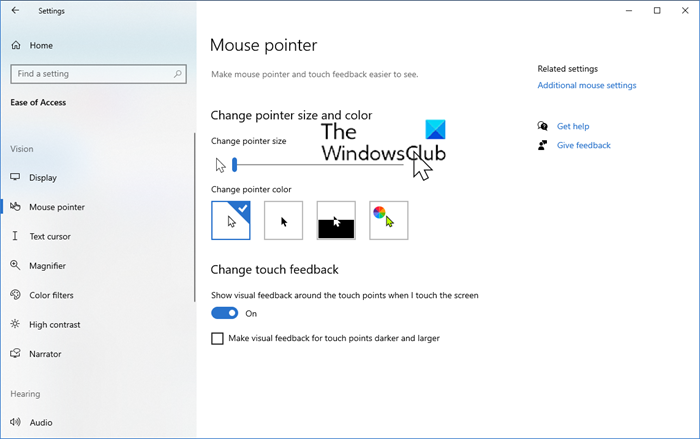 Modifier l'épaisseur du curseur de la souris et le taux de clignotement dans Windows 10
