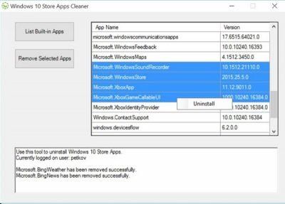 Programme de désinstallation des applications du Windows 10 Store