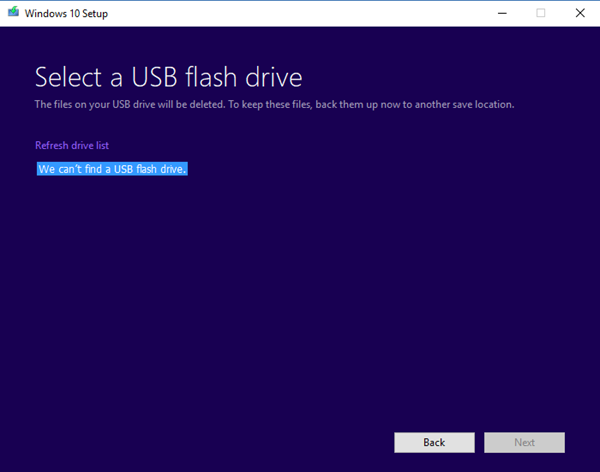 Impossible de trouver une clé USB - Erreur de configuration de Windows 10