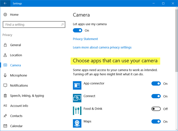Hangi uygulamaların web kameramı kullanabileceğini seçin