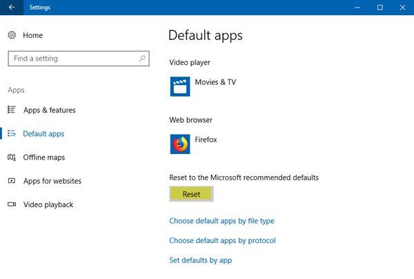 Cách đặt lại tất cả Ứng dụng và Liên kết tệp về mặc định trong Windows 10