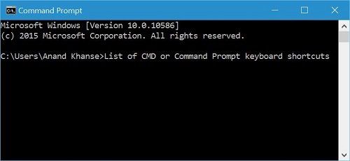 Liste des raccourcis clavier CMD ou Invite de commandes dans Windows 10