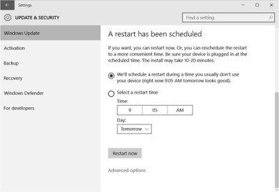 Windows-10-update-redémarrage programmé
