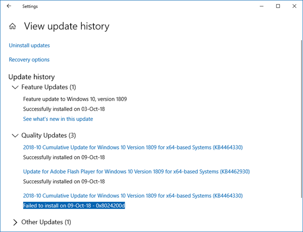 Windows Update'i installimine ebaõnnestus tõrkekoodiga 0x8024200D