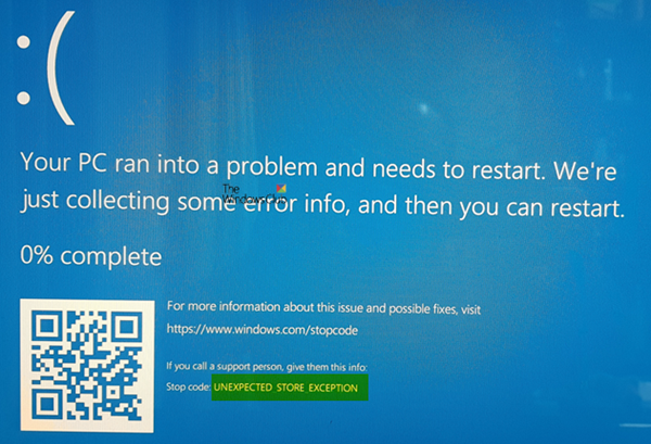 Ispravite pogrešku UNEXPECTED STORE EXCEPTION u sustavu Windows 10